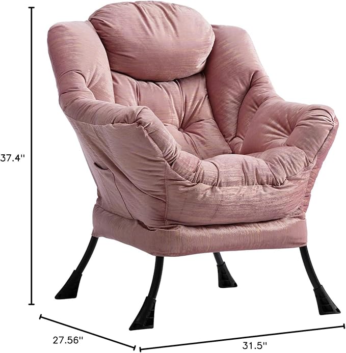 HollyHOME Modern Fabric Large Lazy Chair, Accent Oversized Comfy Reading Chair, Thick Padded Cozy Lounge Chair with Armrest, Leisure Sofa Chair for Living Room, Bedroom, Dorm, Gilding Pink - LeafyLoom