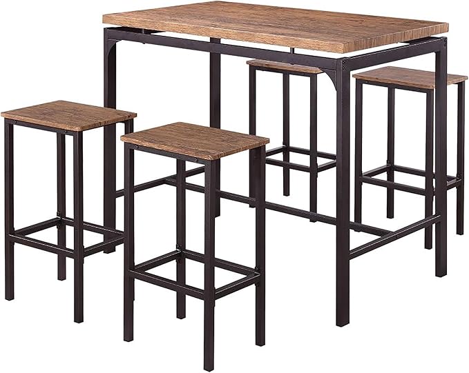 NicBex Dining Table Set for 4 Counter Height Dining Table Set 5 Piece Dining Table Set Bar Table with 4 Bar Chairs for Kitchen Breakfast Table, Bar, Banquet Hall, Chestnut - LeafyLoom
