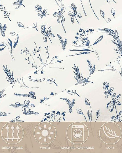 Nanko Blue Floral Comforter Set King Size 3 Pcs, White Flower Leaf Printed Pattern Spring Soft Microfiber Alternative Duvet, Vintage Farmhouse Lightweight Bedding Set Bed in a Bag for Women Men 104x90 - LeafyLoom
