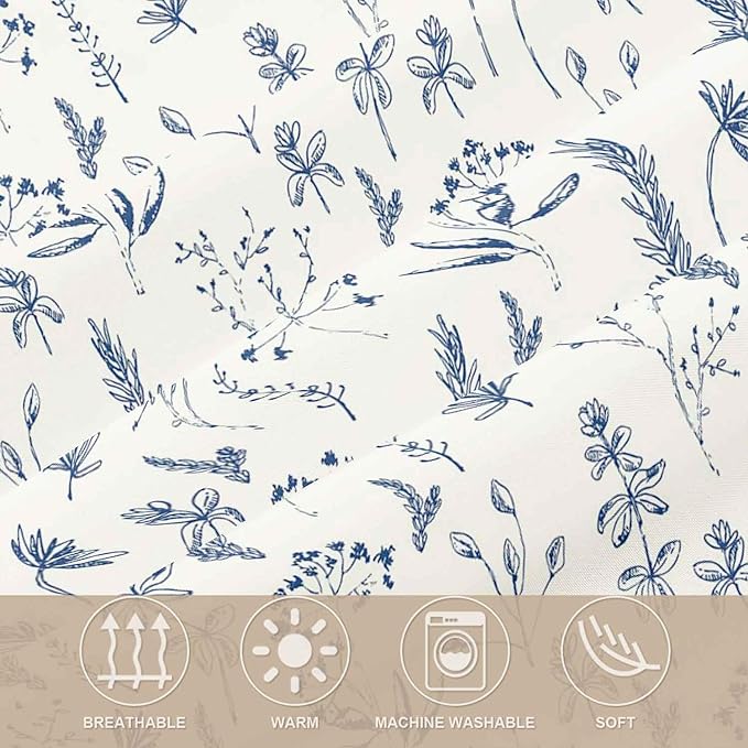 Nanko Blue Floral Comforter Set King Size 3 Pcs, White Flower Leaf Printed Pattern Spring Soft Microfiber Alternative Duvet, Vintage Farmhouse Lightweight Bedding Set Bed in a Bag for Women Men 104x90 - LeafyLoom