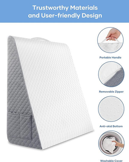 Forias Wedge Pillow 24 * 24 * 12in Bed Wedge Pillow for Sleeping After Surgery Triangle Pillow Wedge for Acid Reflux Gerd Snoring, 1.5in Memory Foam Top, Removable Cover - LeafyLoom