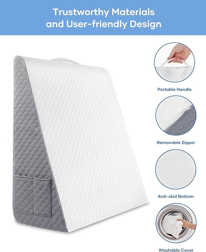 Forias Wedge Pillow 24 * 24 * 12in Bed Wedge Pillow for Sleeping After Surgery Triangle Pillow Wedge for Acid Reflux Gerd Snoring, 1.5in Memory Foam Top, Removable Cover - LeafyLoom