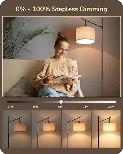 EDISHINE Modern Dimmable Floor Lamp, 63.8" Standing Lamp with Remote Control, E26 Socket, Acr Floor Lamp with Beige Shade for Bedroom, Living Room, Office, LED Bulb Included (Black) - LeafyLoom