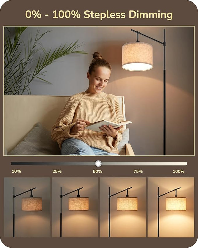 EDISHINE Modern Dimmable Floor Lamp, 63.8" Standing Lamp with Remote Control, E26 Socket, Acr Floor Lamp with Beige Shade for Bedroom, Living Room, Office, LED Bulb Included (Black) - LeafyLoom