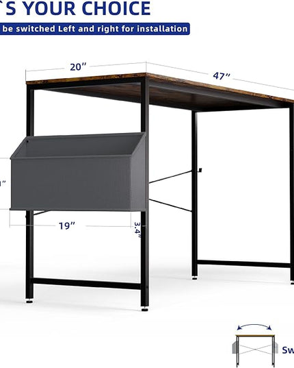 Pamray 47 Inch Computer Desk for Small Spaces with Storage Bag, Home Office Work Desk with Headphone Hook, Small Office Desk Study Writing Table - LeafyLoom