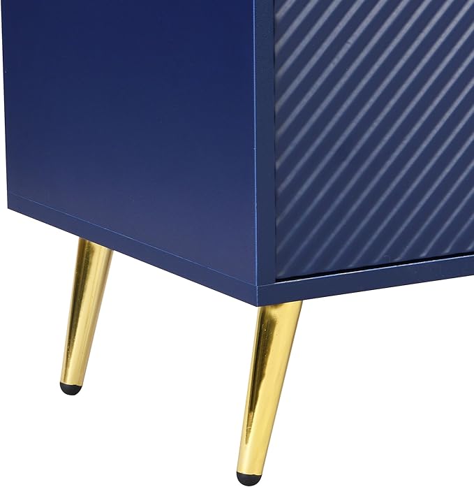 Merax Modern TV Stand with Storage Cabinets for Televisions up to 60+ Inch, Entertainment Center Console Table Media Furniture for Living Room, Bedroom, Solid Metal Feet, 63" Long, Navy Blue - LeafyLoom