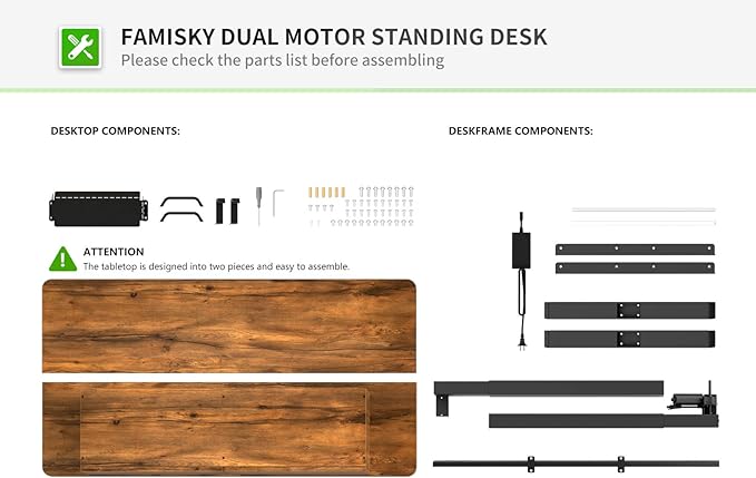BANTI 48'' Adjustable Height Electric Standing Desk with Double Drawer, Stand Up Home Office Desk with Splice Tabletop, Rustic Brown - LeafyLoom