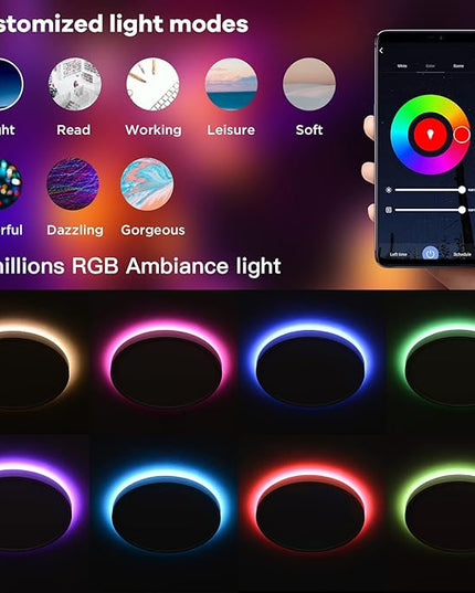 TALOYA Compatible with Alexa Flush Mount Ceiling Light, 12 inch RGB Ambient Light, Day Light 3000K~6500K Adjustable by App, equivs to 200W Traditional lamp for Living Room, Bedroom, 2-Pack Taloya