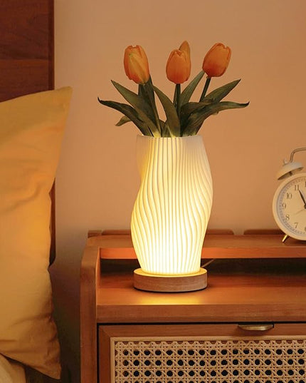Bedside Lamps for Bedroom Nightstand Lamp,Vintage Style Striped Small Night Light Lamp,Gold Mini Modern Lamp with Woodbase,Gold Mini Table Lamp LED Lights for Living Room,Dorm,Kids Room,Office - LeafyLoom