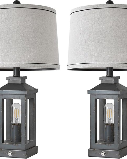23.75" Farmhouse USB A+C Charging Ports 3-Way Dimmable Touch Control Table Lamp with Nightlight Vintage Modern Lamps for Living Room Bedroom - LeafyLoom