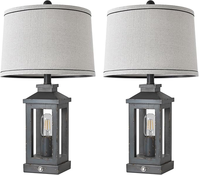23.75" Farmhouse USB A+C Charging Ports 3-Way Dimmable Touch Control Table Lamp with Nightlight Vintage Modern Lamps for Living Room Bedroom - LeafyLoom