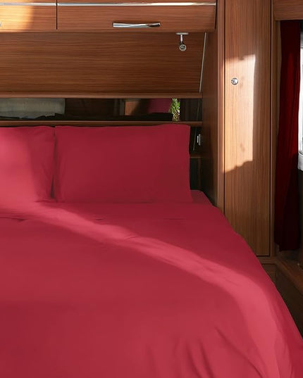 Mellanni RV Short Queen Sheets - 4 PC Iconic Collection Bedding Sheets & Pillowcases - Hotel Luxury, Extra Soft, Cooling Bed Sheets - Deep Pocket up to 10 inch (RV/Short Queen, Brick Red) - LeafyLoom