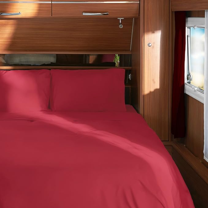 Mellanni RV Short Queen Sheets - 4 PC Iconic Collection Bedding Sheets & Pillowcases - Hotel Luxury, Extra Soft, Cooling Bed Sheets - Deep Pocket up to 10 inch (RV/Short Queen, Brick Red) - LeafyLoom