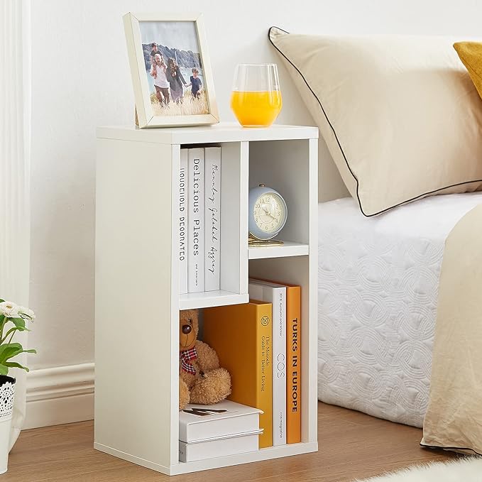 VECELO Small White Bookshelf, 3 Cube Shelf, Fits Tallest Hardcovers, Horizontal Available, Modern Storage Organzier for small spaces, kids, Pearl White - LeafyLoom