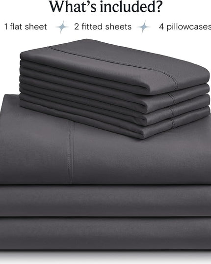 LuxClub 7 PC Split King Sheet Set, Breathable Luxury Bed Sheets, Deep Pockets 18" Eco Friendly Wrinkle Free Cooling Sheets Machine Washable Hotel Bedding Silky Soft - Dark Grey Split King - LeafyLoom