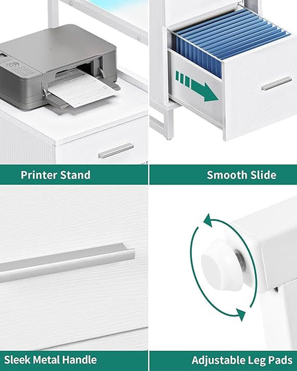YITAHOME L Shaped Desk with Power Outlets & LED Lights, Reversible Computer Desk with Drawers & Hutch, Corner Desk Office Desk with Monitor Stand, Printer Stand, 2 Person Desk, White - LeafyLoom