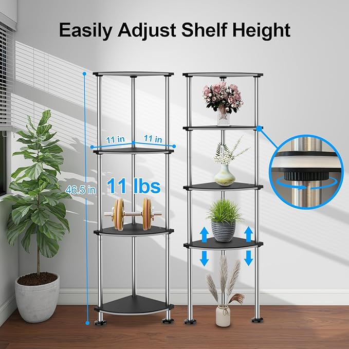 RGB Floor Lamp with Shelves Tall Lamp with Wireless Charger & USB Port Ambiance Lighting with Music Sync Dimmable and Timing Standing Lamp for Bedroom 4 Tier Black - LeafyLoom