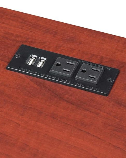 Convenience Concepts Designs2Go Trestle Desk with Charging Station and Shelves, Cherry - LeafyLoom
