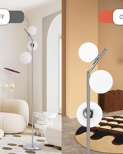 Modern Floor Lamp, LED Standing Tall Pole Lamp with Glass Shade, Elegant Mid Century Modern Floor Lamps for Living Room,Bedroom,Office,3 Lights (Bulbs Included) - LeafyLoom