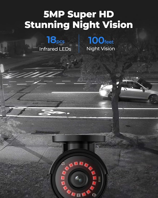 REOLINK 8CH 5MP PoE Security Camera System, 4pcs Wired PoE IP Cameras Outdoor with Person/Pet/Vehicle Detection, 4K 8CH NVR with 2TB HDD for 24-7 Recording, RLK8-410B4-5MP Black REOLINK