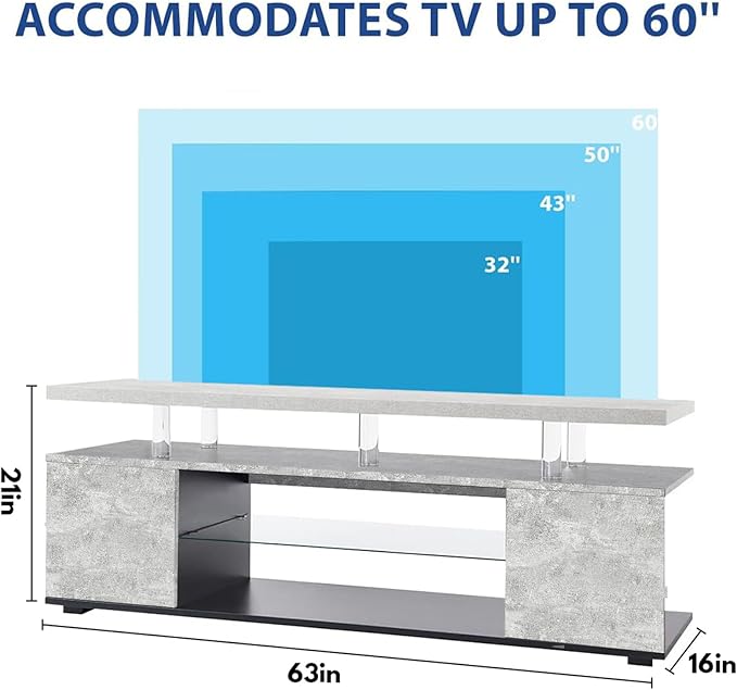 NicBex TV Stand for 70 Inch TV LED Gaming Entertainment Center Media Storage Console Table with Large Sliding Drawer & Side Cabinet for Living Room,Bedroom,63 Inch,Grey - LeafyLoom
