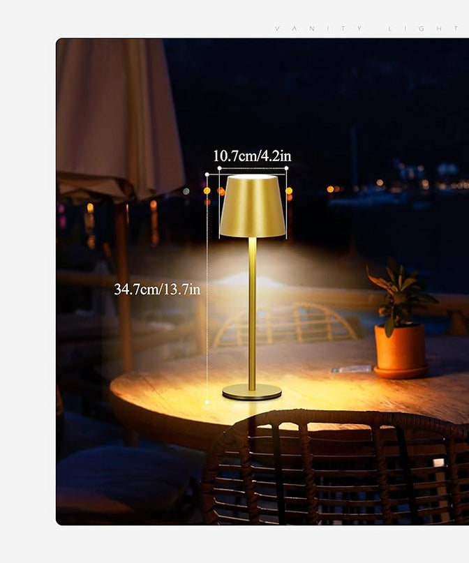 2Pack Gold Cordless Table Lamp, 5200mAh IP54 Waterproof Rechargeable Battery Desk Lamp, 3 Color Stepless Dimming Up，Battery Operated Lamp for Kitchen/Outdoor/Restaurant/Camping (Gold) - LeafyLoom