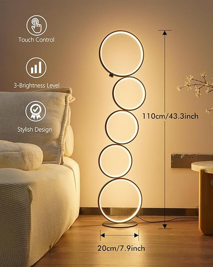 NUÜR 43.3" Modern Floor Lamp, LED Floor Lamp for Living Room, Dimmable, Circle Standing Lamp, Energy-Saving, Unique Lamp for Bedroom, Office, Home - LeafyLoom