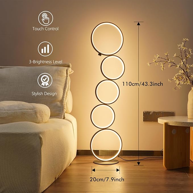 NUÜR 43.3" Modern Floor Lamp, LED Floor Lamp for Living Room, Dimmable, Circle Standing Lamp, Energy-Saving, Unique Lamp for Bedroom, Office, Home - LeafyLoom