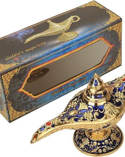 Classic Aladding Magic Genie Lamp Legend Wishing Light Costume Lamp Metal Carved Cone Incense Burner for Home Tabletop Decoration Party Birthday Halloween Christmas (Navy Blue) - LeafyLoom