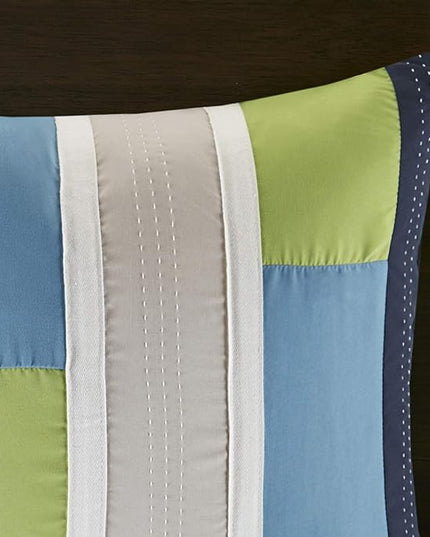 Mi Zone Cozy Comforter Set Geometric Stripes Vibrant Color Design All Season Bedding Matching Shams, Decorative Pillow, Twin/Twin XL, Pipeline Navy, 3 Piece - LeafyLoom