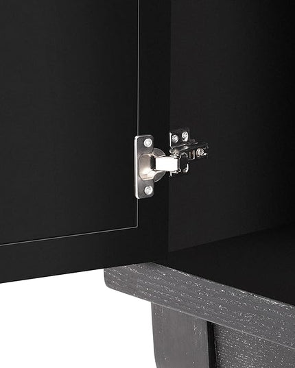 Multifunctional Sideboard with Glass, Vintage 3 Door Mirrored Buffet Cabinet,W/Silver Handle,Easy to Assemble,Console Table for Living Room Hallway Entryway,Black, 47.2" - LeafyLoom