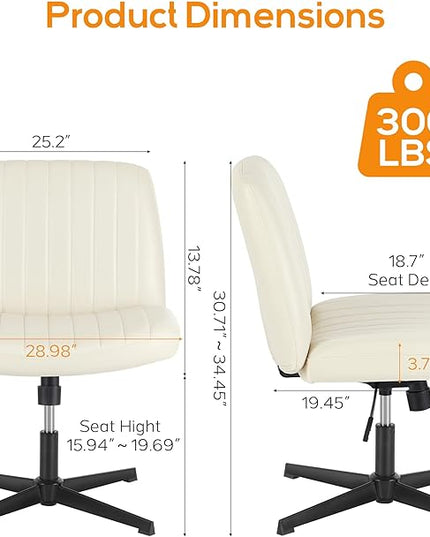 Criss Cross Chair, Cross Legged Office Chair, Wide Comfty Desk Chair, No Wheels Armless Computer Task Chair, Swivel Vanity Home Chair, Height Adjustable - LeafyLoom