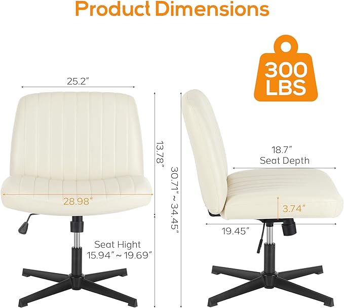 Criss Cross Chair, Cross Legged Office Chair, Wide Comfty Desk Chair, No Wheels Armless Computer Task Chair, Swivel Vanity Home Chair, Height Adjustable - LeafyLoom