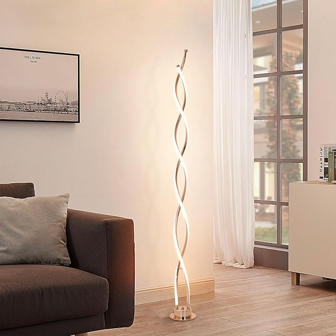 ADISUN 31W Modern Floor Lamp, LED Spiral Floor Lamp for Living Room, 3-Color Dimmable Standing Floor Lamp with Remote Control, 58" Tall Floor Lamp for Living Room Bedroom Office Dining Room (Gold) - LeafyLoom