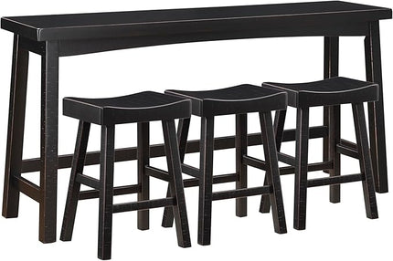 Lexicon Bar Table Set for 3, Small Kitchen table set Kitchen Island Table with 3 Saddle Bar Stools, 4 Piece Dining Table Set for Breakfast Nook, Living Room, Apartment, Counter Height, Black - LeafyLoom