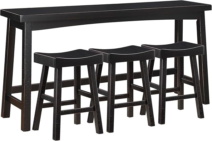 Lexicon Bar Table Set for 3, Small Kitchen table set Kitchen Island Table with 3 Saddle Bar Stools, 4 Piece Dining Table Set for Breakfast Nook, Living Room, Apartment, Counter Height, Black - LeafyLoom