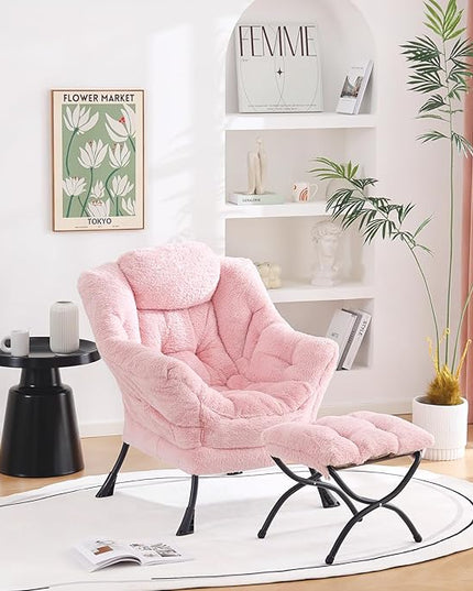 Welnow Lazy Chair with Ottoman, Modern Lounge Accent Chair with Armrests and a Side Pocket, Leisure Upholstered Sofa Chair Set, Reading Chair with Footrest for Small Space, Corner Chair - LeafyLoom