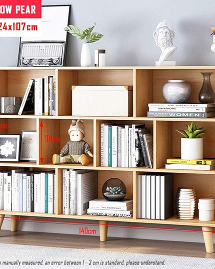 IOTXY Wooden Open Shelf Bookcase - 3-Tier Floor Standing Display Cabinet Rack with Legs, 10 Cubes Bookshelf, Pear Yellow - LeafyLoom