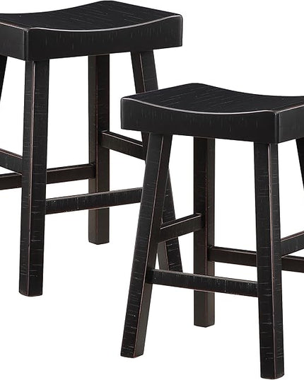 Lexicon Saddle Bar Stools Set of 2 Barstools with Footrest, Armless Dining Chairs for Kitchen Island, Breakfast Nook, Living Room, Counter Height, Black - LeafyLoom