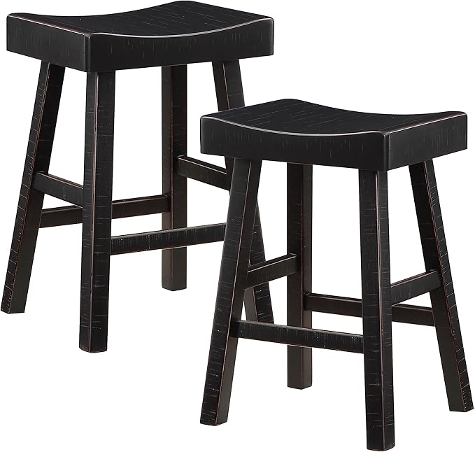 Lexicon Saddle Bar Stools Set of 2 Barstools with Footrest, Armless Dining Chairs for Kitchen Island, Breakfast Nook, Living Room, Counter Height, Black - LeafyLoom
