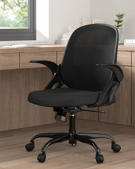 Home Office Chair Work Desk Chair Comfort Ergonomic Swivel Computer Chair, Breathable Mesh Desk Chair, Lumbar Support Task Chair with Wheels and Flip-up Arms and Adjustable Height - LeafyLoom