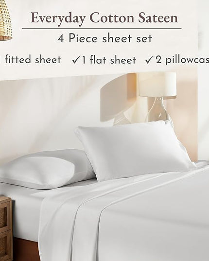 California Design Den Soft 100% Cotton Full Size Bed Sheet with Deep Pocket, 4 Piece Full Sheet Set with Sateen Weave, Cooling Sheets - Ivory - LeafyLoom