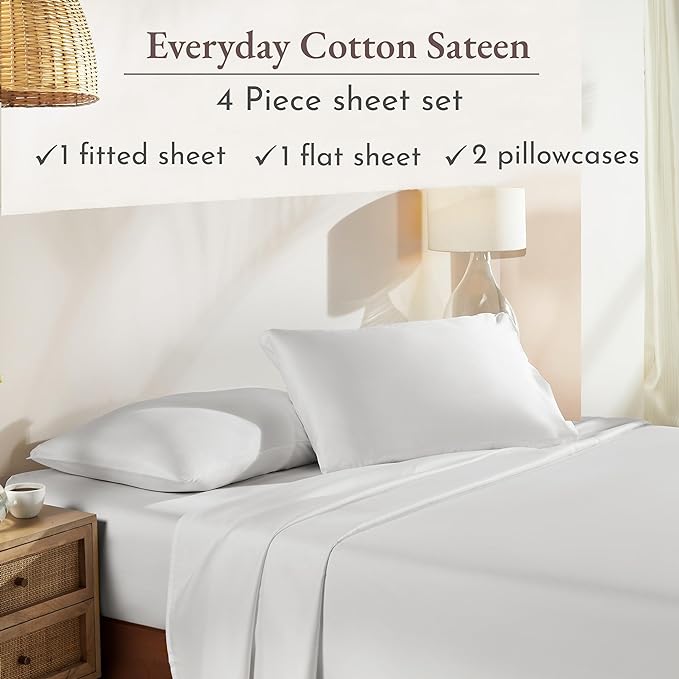 California Design Den Soft 100% Cotton Full Size Bed Sheet with Deep Pocket, 4 Piece Full Sheet Set with Sateen Weave, Cooling Sheets - Ivory - LeafyLoom