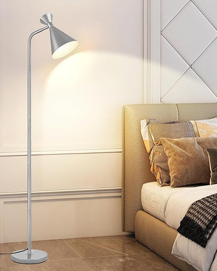 PARTPHONER Floor Lamp for Living Room, Modern Adjustable Metal Heads Standing Lamps, Simple Design Silver Floor Lamp with Foot Switch for Bedroom, Office, Kids Room, Reading, Working(Bulb Not Include) - LeafyLoom