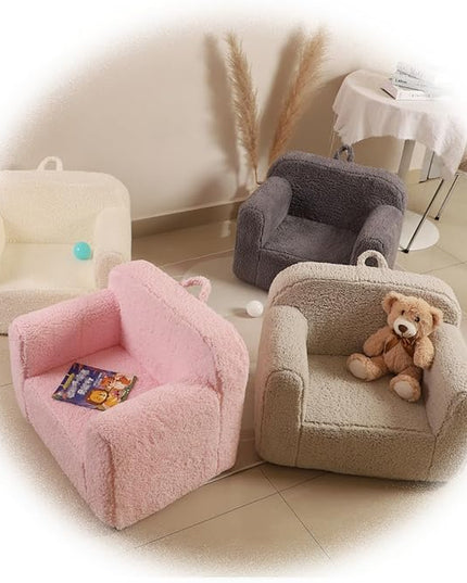 Kids Snuggly-Soft Sherpa Chair, Cuddly Toddler Foam Chair for Boys and Girls, Grey - LeafyLoom