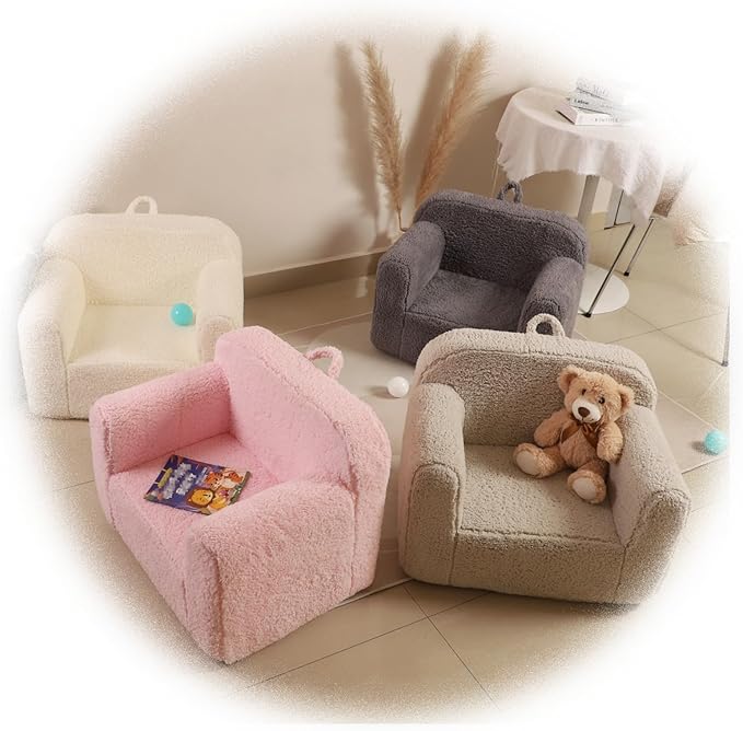 Kids Snuggly-Soft Sherpa Chair, Cuddly Toddler Foam Chair for Boys and Girls, Grey - LeafyLoom