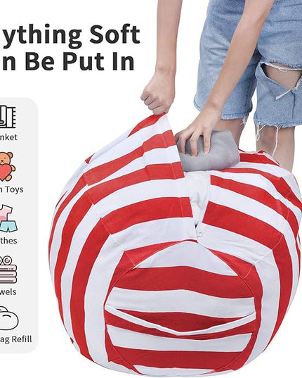 2 PCS Stuffed Animal Storage Bean Bag Chair Cover, Cotton Canvas Beanbag with Zipper for Organizing Kid's and Adults Room Red 24" - LeafyLoom