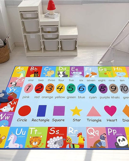 HEBE Kids Play Rug 3'4"x5' ABC Alphabet Numbers Shapes Educational Kid Area Rug Washable Baby Crawling Mat Non Slip Kid Play Mat Carpet for Girl Boy Bedroom Playroom - LeafyLoom