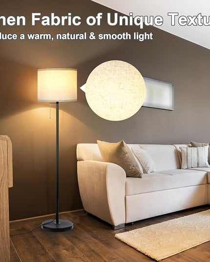 Modern Floor Lamp for Living Room Traditional Farmhouse Floor Lamps Mid-Century Pole Lamp with Linen Lamp Shade, Standing Tall Floor Lamps for Bedrooms and Office (Black-01) - LeafyLoom
