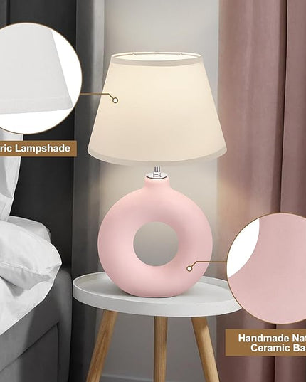 Pink Ceramic Table Lamp for Living Room Bedroom, 21" Modern Bedside Lamps for Kids Room 3 Color Temperature Small Table Lamps for Night Stands, Dorm, Dining Room, Home Décor (Bulb Included) - LeafyLoom
